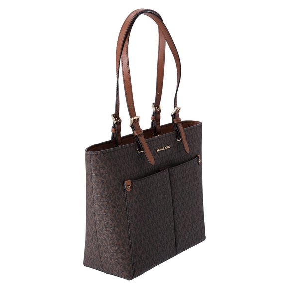 Michael Kors Jet Set Travel Medium Double Pocket Tote Vegan Leather Brown MK - Picture 7 of 8